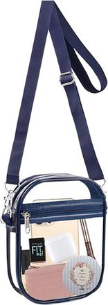Generic Clear Crystal Crossbody Bag for Women, Transparent Stadium Approved Bag Purse Wallet with Front Pockets for Sports Concerts Festival (S Navy)