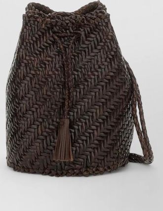 Dragon Diffusion pompom double jump woven bucket bag