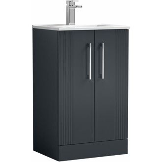 Nuie Nuie - Deco Floor Standing 2-Door Vanity Unit with Basin-2 500mm Wide - Satin Anthracite