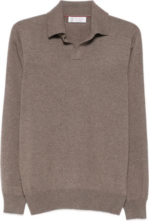 Brunello Cucinelli Maglione stile polo con scollo a V - Marrone