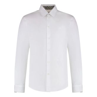 Burberry Formal Shirts, male, White, Size: XL Cotton Shirt with Check Motif