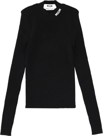 Msgm Black Knitted Crew Neck Sweater