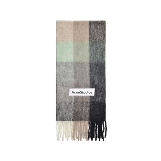 Acne Studios Winter Scarves, unisex, Green, Size: ONE SIZE Vally Scarf in Green, Grey and Black Alpaca Wool