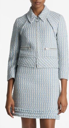 St. John Metallic Tweed Zip-Up Jacket in Powder Blue/White Multi at Nordstrom, Size 14