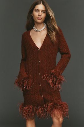 Saylor Long-Sleeve Faux-Feather Sweater Mini Dress