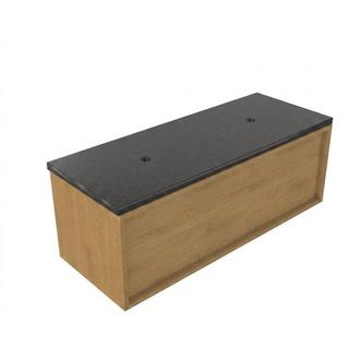 Saniclass Holz Frame Badkamermeubelset - 120x45x43cm - Noche basalten wastafel gepolijst - 1 wasbak - zonder kraangat - 1 lade - mat eiken natural (hout)