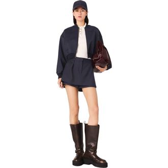 Maje Zipped mixed wool bomber in Navy at Nordstrom, Size 40 Eu