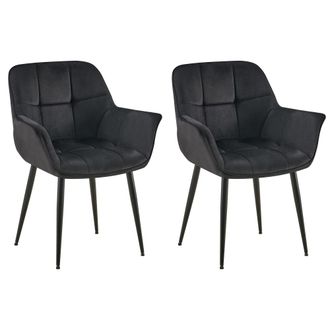 Clp Set de 2 silla de comedor con reposapi&eacute;s en terciopelo negro