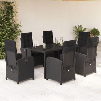 vidaXL Set De Comedor De Jard&iacute;n 7 Pzas Y Cojines Rat&aacute;n Sint&eacute;tico Negro Vidaxl