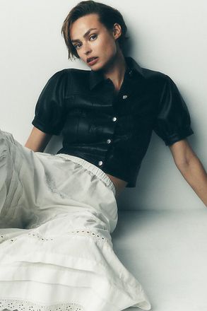 Maeve Studio Faux-Leather Shrunken Jacket