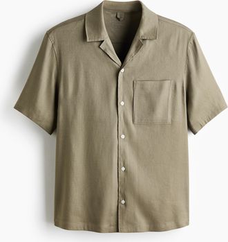 H&M Freizeithemd aus Leinengemisch in Relaxed Fit - Khakigr&uuml;n