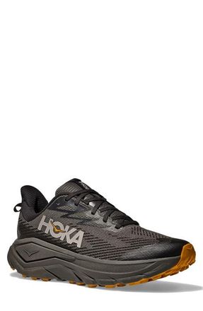 Hoka One One Challenger 8 GTX Gore-Tex Waterproof Trail Running Shoe in Asphalt Grey /Varsity Yellow at Nordstrom, Size 11.5