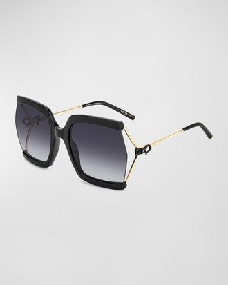 Carolina Herrera Crystal Bow Mixed-Media Square Sunglasses