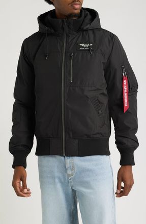 Alpha Industries Hooded Rib Flight Jacket in Black at Nordstrom, Size Xx-Large
