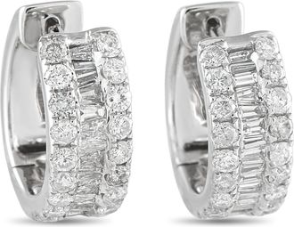 Luxury Bazaar 18K White Gold 1.33ct Diamond Huggie Earrings AER-4059
