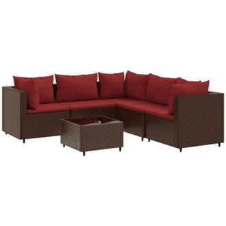 vidaXL Vidaxl - Set Muebles De Jard&iacute;n 6 Piezas Y Cojines Rat&aacute;n Sint&eacute;tico Marr&oacute;n