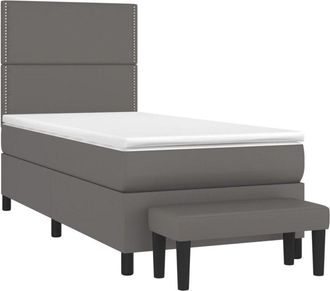 vidaXL Vidaxl - Cama Box Spring Con Colch&oacute;n Cuero Sint&eacute;tico Gris 100x200 Cm
