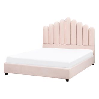 Beliani Cama Con Somier De Terciopelo Cabecero De Concha Marina Rosa Pastel 140 X 200 Cm Vincennes