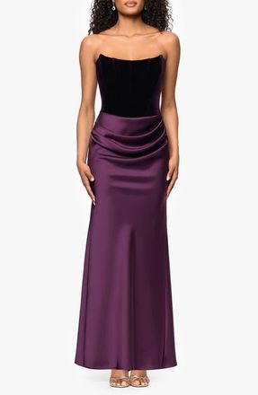 Betsy & Adam Strapless Velvet & Satin Dress in Plum at Nordstrom, Size 10