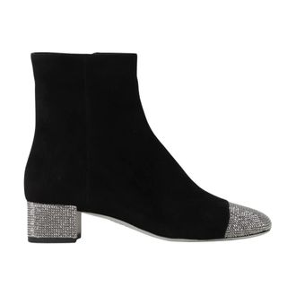 Rene Caovilla Heeled Boots, female, Black, Size: 6 US Crystal Embellished Black Suede Ankle Boots