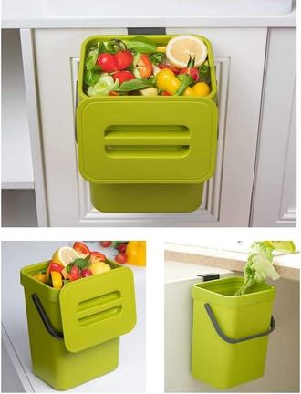 OEM Poubelle A Compost - 5 L - Montage Porte Armoire - Couvercle Hermetique Anti-odeurs - Vert