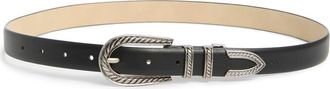 Vince Camuto Skinny Western Buckle Belt in Black Silver at Nordstrom Rack, Size X-Large