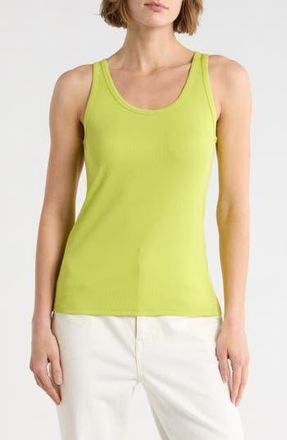 Eileen Fisher Slim Fit Scoop Neck Stretch Cotton Tank in Chartreuse at Nordstrom Rack, Size Xx-Small