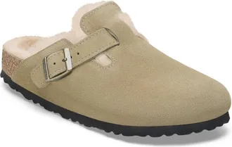 Birkenstock Womens Boston Shearling Clogs In Taupe