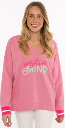 Zwillingsherz Hoodie ZWILLINGSHERZ Positive Mind, Damen, Gr. L/XL, mittelpink, Sweatware, Obermaterial: 50% Baumwolle, 50% Polyester, bequem h&uuml;ftlang, V-Ausschnitt,