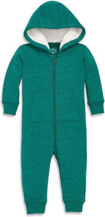 primary Baby Teddy Fleece-Lined Zip Romper in Heather Spruce at Nordstrom, Size 18-24M
