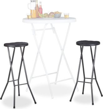 Relaxdays Relaxdays - Taburete De Bar Bastian Plegable, Set De 2, Resistente Intemperie, 80 Cm, Silla De Bar, Pl&aacute;stico, Barra, Negro