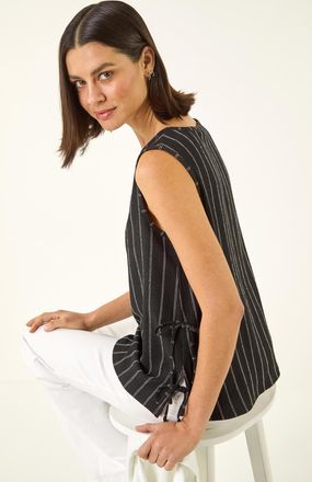 Roman Stripe Side Tie Detail Top