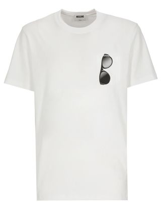 Moschino White Sunglasses Print Chest Pocket Cotton T-Shirt
