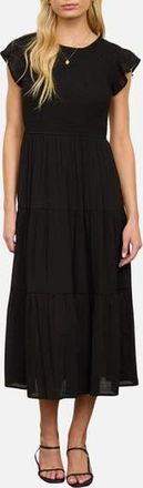Blu Pepper Smocked Cap Sleeve Tiered Midi Dress in Black at Nordstrom Rack, Size Medium