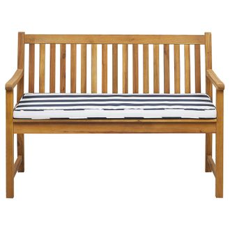 Beliani Beliani - Banco De Jard&iacute;n De Madera De Acacia Clara 120 Cm Listones Coj&iacute;n Azul/blanco Para Exterior Estilo R&uacute;stico Vivara