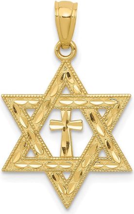 Diamond2Deal 14k Yellow Gold Diamond-cut Star of David Cross Pendant