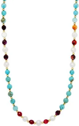 Savvy Cie Jewels Turquoise and Imitation Pearl Bead Necklace in Yellow Gold at Nordstrom Rack