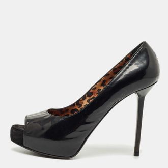 Le Silla Black Patent Leather Peep Toe Platform Pumps Size 36.5