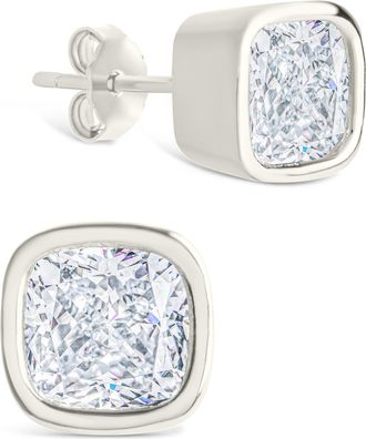 Sterling Forever Sterling Silver Cushion Cut Bezel Set Stud Earrings