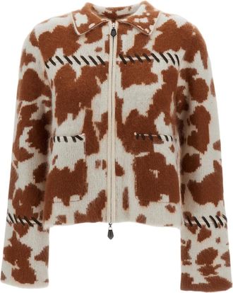 Guest In Residence White/Brown Grizzly Cowhide Cashmere Zip Jacket