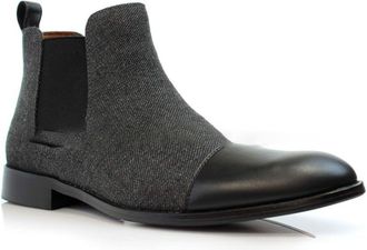 Generic Mens Pull on Chelsea Ankle Boots Flat Heel Short Boots Round Toe PU Leather Office Dress Boot,Black,6.5 UK