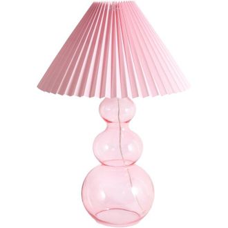 Beliani L&aacute;mpara De Mesa Decorativa Moderna Con Forma Escultural Base De Vidrio Pantalla En Forma De Campana Tela Rosa Sengwa