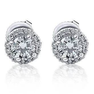 Pompeii3 Halo Diamond Studs 1/2 Carat 10K White Gold 6mm