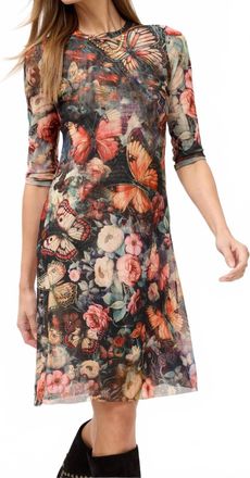 Johnny Was 3/4 Sleeve Mesh Midi Dress In Teyros Scarf