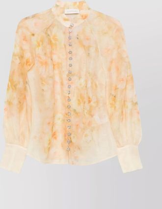 Zimmermann floral linen shirt crystal buttons