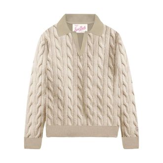 MC2 Saint Barth Cassy Braid - Dames - V-hals truien - Beige - XS - Truien & Vesten