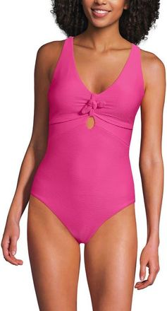Lands End Ribbed Knot Front One Piece Swimsuit in Pink Ottoman at Nordstrom, Size 18