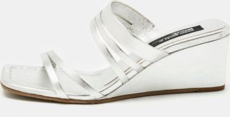 Pedro Garcia Silver Leather Barbaria Wedge Sandals