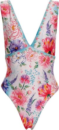 Agua Bendita Costume intero Tulipa a fiori con scollo a V - Blu