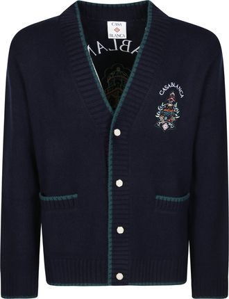 Casablanca Embroidered Blue Knit Cardigan with V-Neck Design